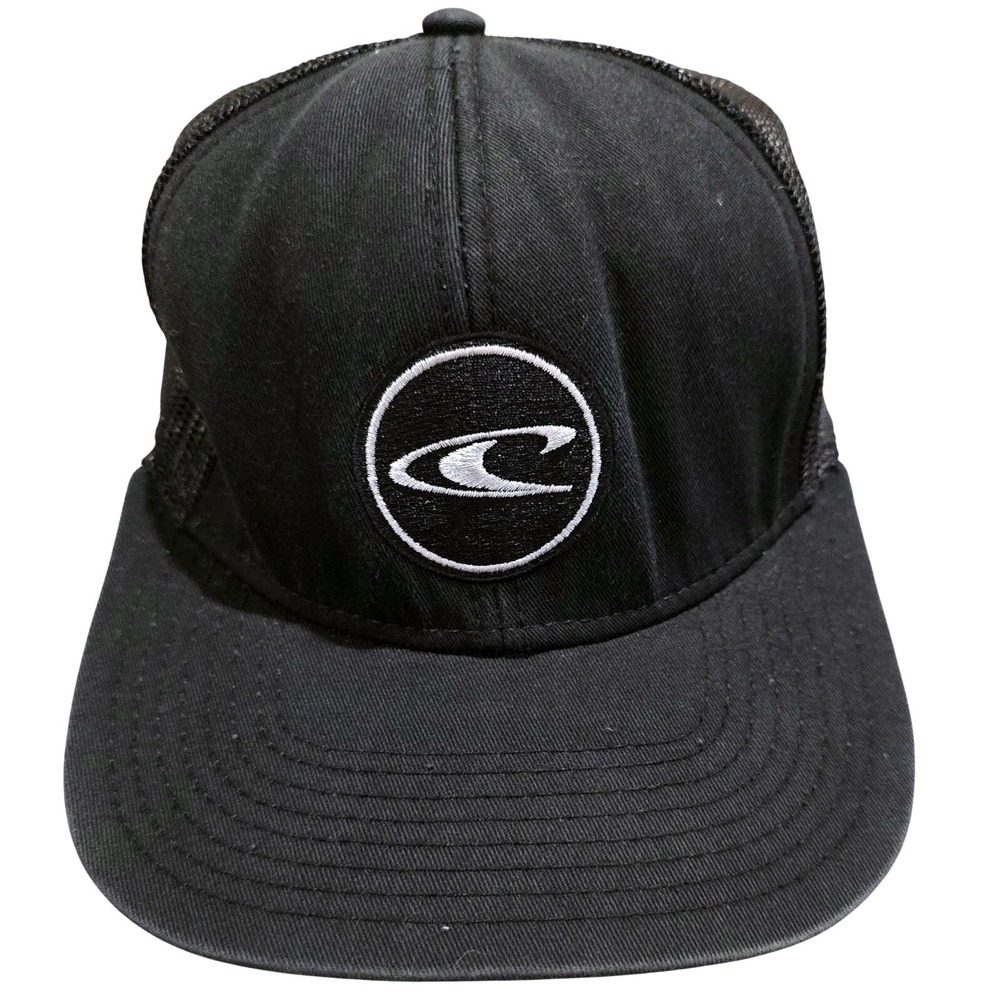 O'Neill Trucker Hat Black Mesh Snapback Cap Embroidered‎ Circle Logo Patch 1952